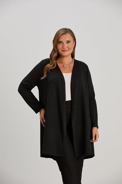 Cardigan marime mare cu lame discrete - negru