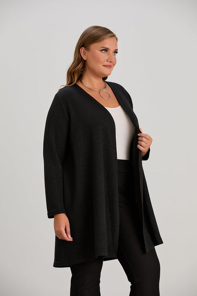 Cardigan marime mare cu lame discrete - negru