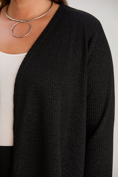 Cardigan marime mare cu lame discrete - negru