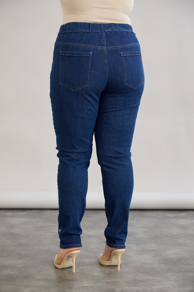 Blugi marime mare elastici de dama cu broderie - albastru