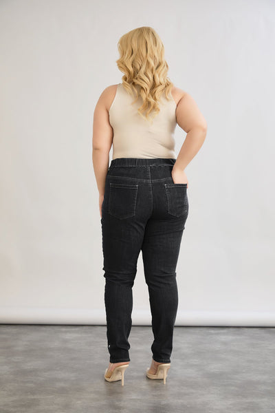 Blugi marime mare elastici de dama cu broderie - negru