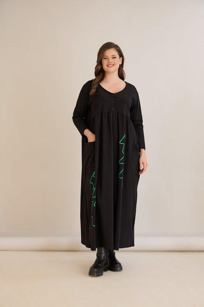 Rochie marime mare din bumbac cu imprimeu contrastant