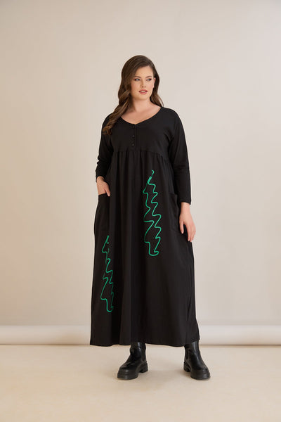 Rochie marime mare din bumbac cu imprimeu contrastant