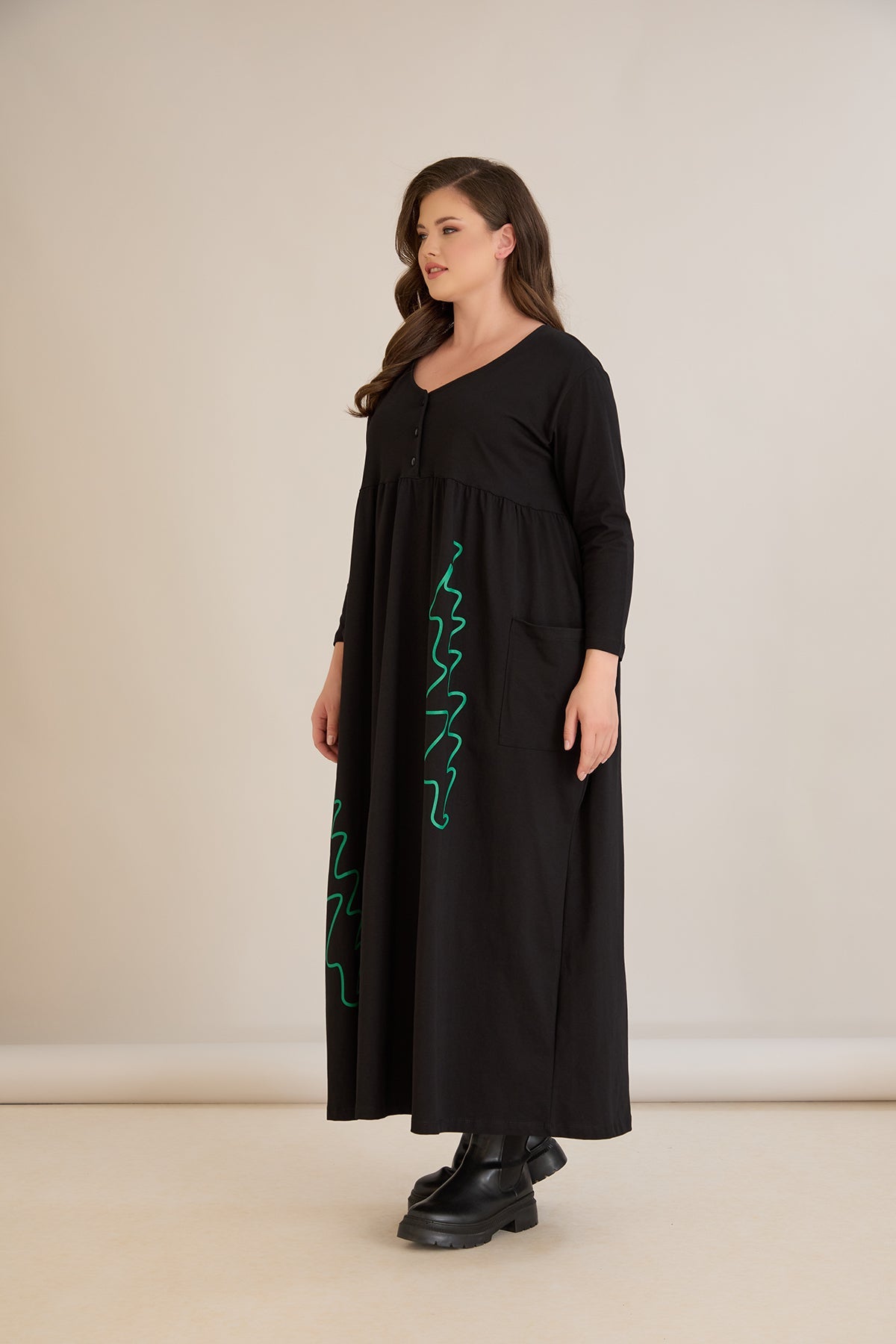 Rochie marime mare din bumbac cu imprimeu contrastant
