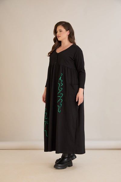 Rochie marime mare din bumbac cu imprimeu contrastant