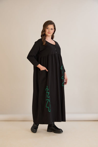 Rochie marime mare din bumbac cu imprimeu contrastant