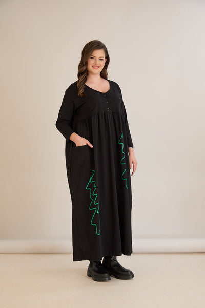 Rochie marime mare din bumbac cu imprimeu contrastant