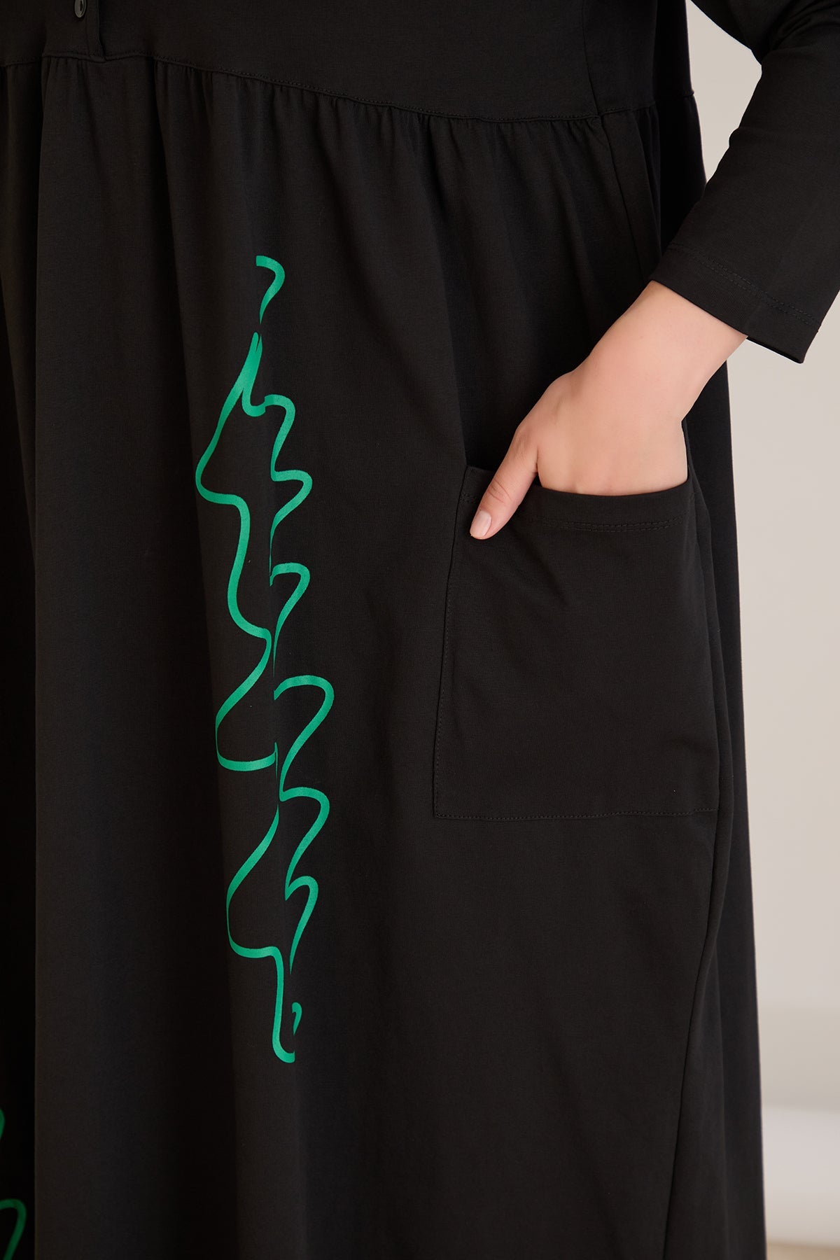 Rochie marime mare din bumbac cu imprimeu contrastant