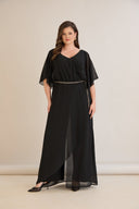 Salopeta marime mare eleganta din sifon cu lant – negru