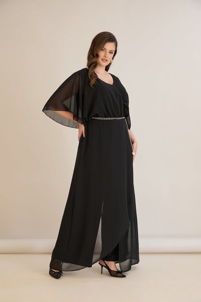 Salopeta marime mare eleganta din sifon cu lant – negru