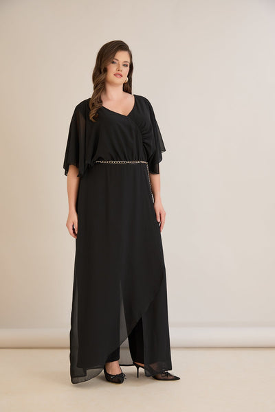 Salopeta marime mare eleganta din sifon cu lant – negru
