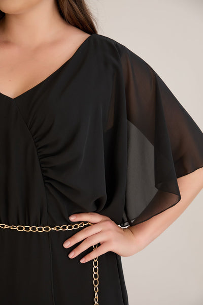 Salopeta marime mare eleganta din sifon cu lant – negru