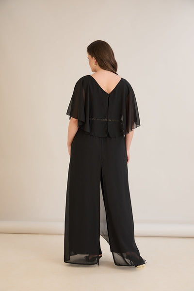 Salopeta marime mare eleganta din sifon cu lant – negru
