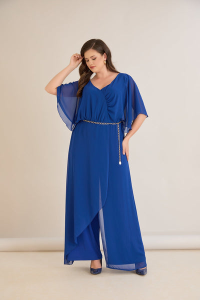Salopeta marime mare eleganta din sifon cu lant – cobalt