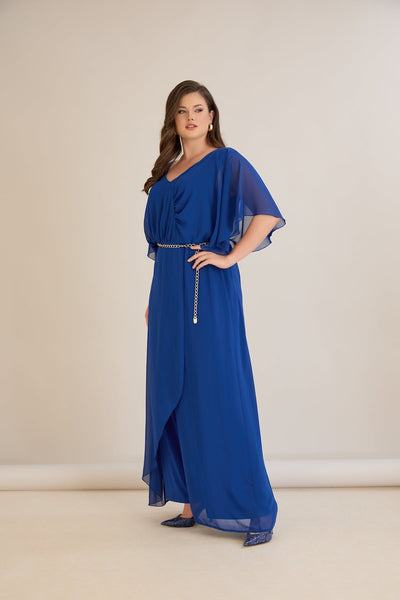 Salopeta marime mare eleganta din sifon cu lant – cobalt