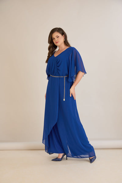 Salopeta marime mare eleganta din sifon cu lant – cobalt