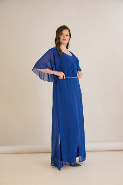 Salopeta marime mare eleganta din sifon cu lant – cobalt