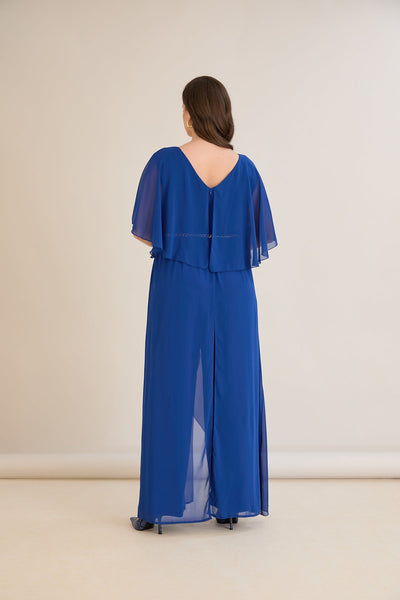 Salopeta marime mare eleganta din sifon cu lant – cobalt