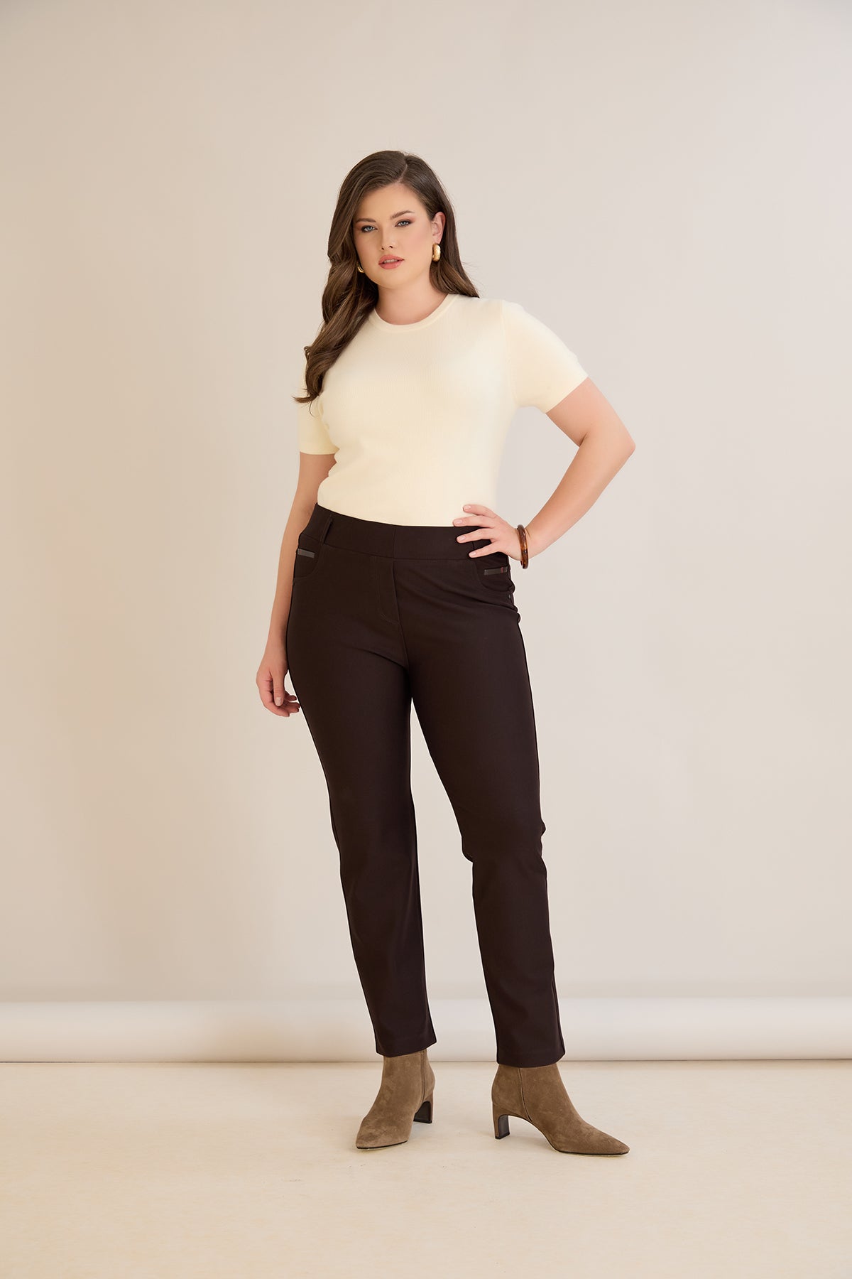 Pantalon modelator marime mare Borisa – maro cafea