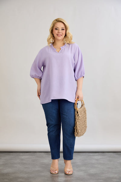 Bluza marime mare cu decolteu in V incretit - lila