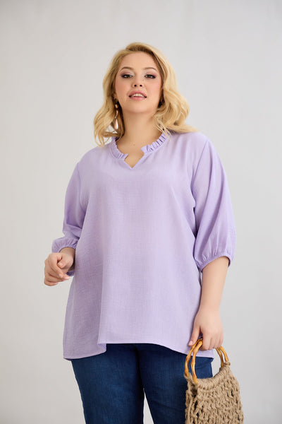 Bluza marime mare cu decolteu in V incretit - lila
