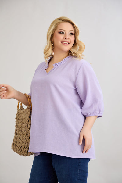 Bluza marime mare cu decolteu in V incretit - lila