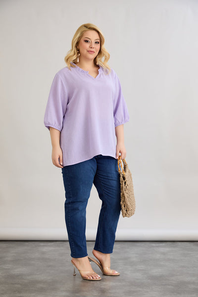Bluza marime mare cu decolteu in V incretit - lila
