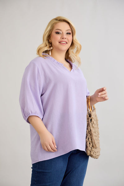 Bluza marime mare cu decolteu in V incretit - lila