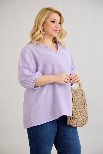Bluza marime mare cu decolteu in V incretit - lila
