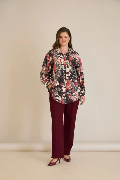 Cămașă elegantă mărime mare din viscoză fină - burgundi