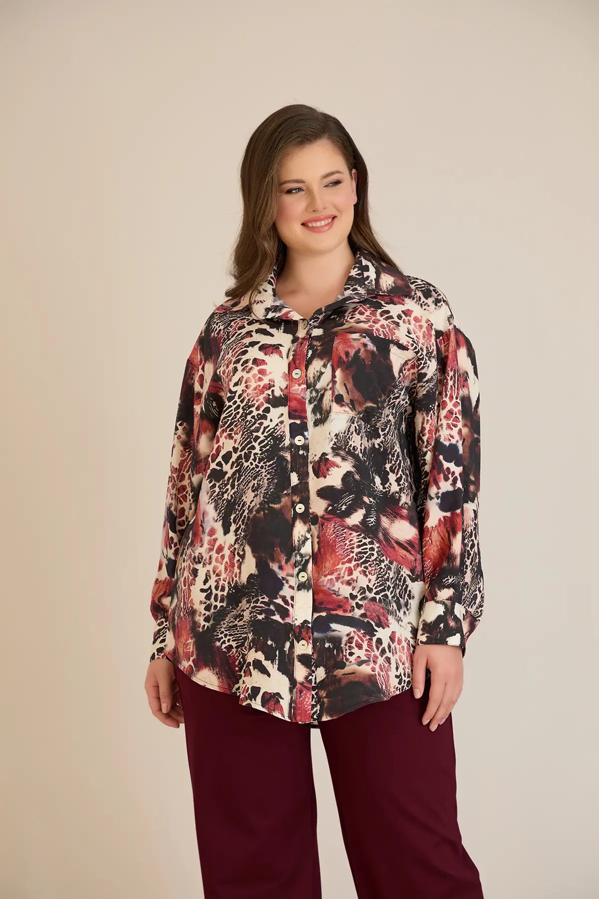 Cămașă elegantă mărime mare din viscoză fină - burgundi