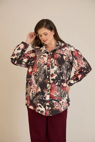 Cămașă elegantă mărime mare din viscoză fină - burgundi