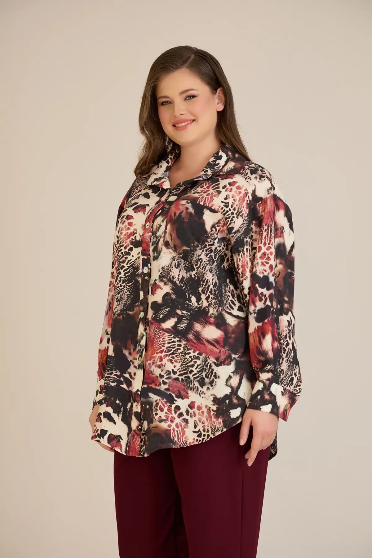 Cămașă elegantă mărime mare din viscoză fină - burgundi