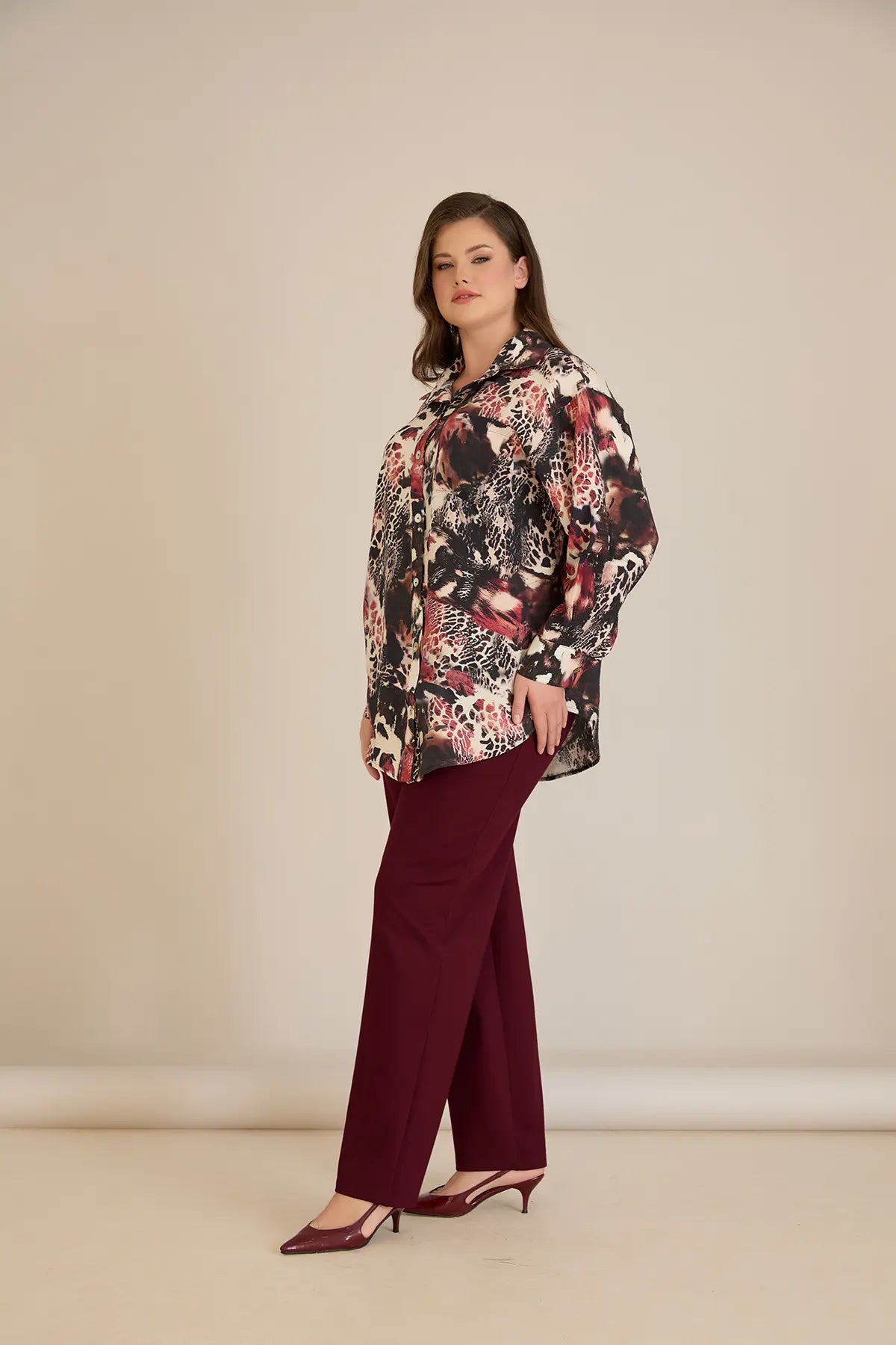 Cămașă elegantă mărime mare din viscoză fină - burgundi