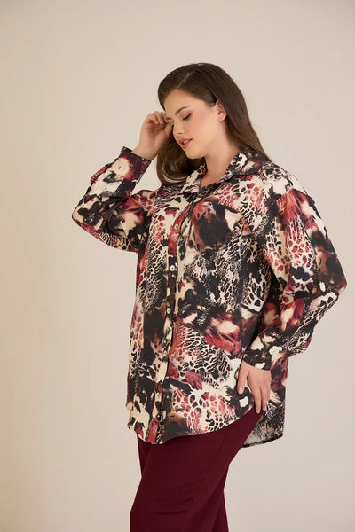 Cămașă elegantă mărime mare din viscoză fină - burgundi