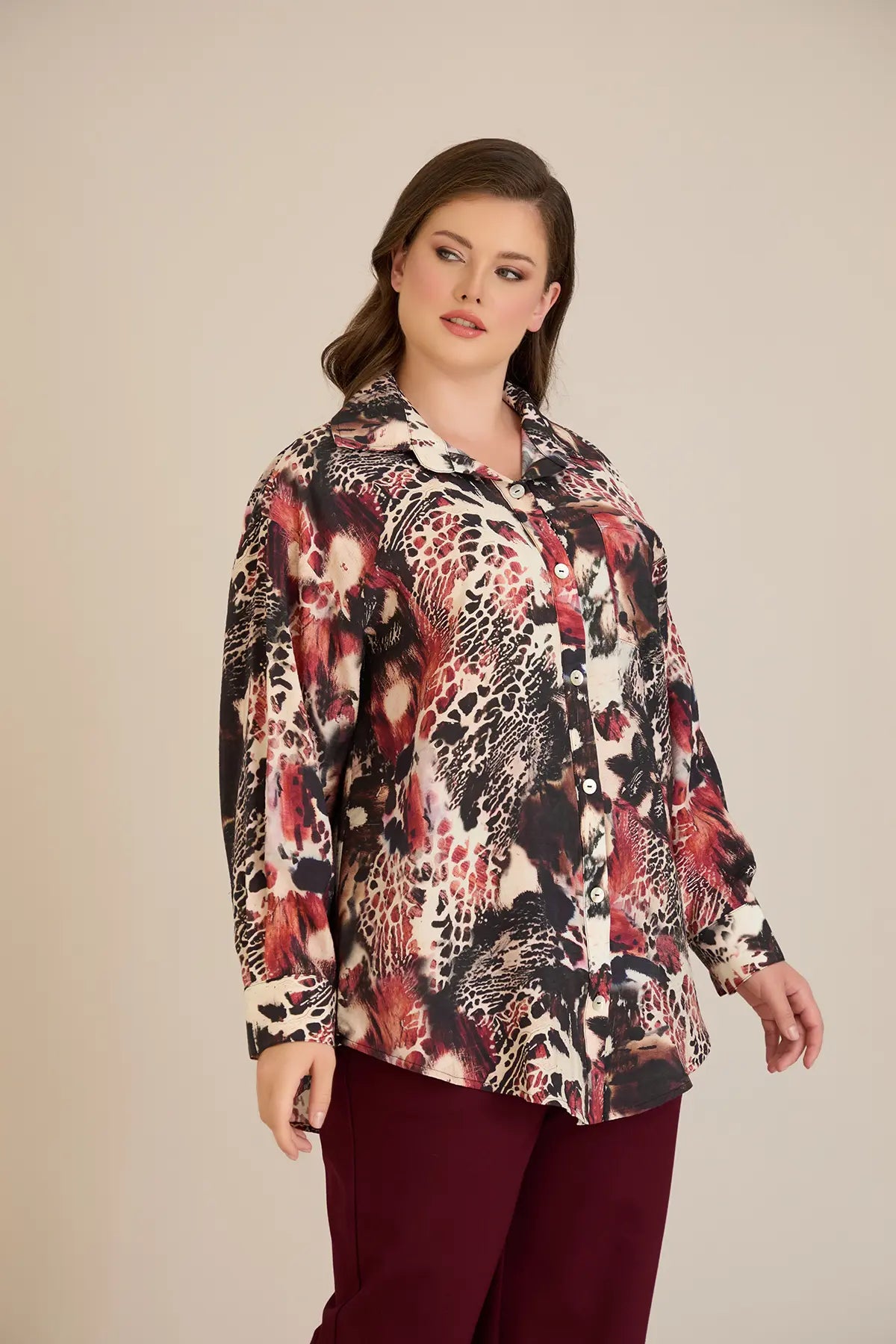 Cămașă elegantă mărime mare din viscoză fină - burgundi