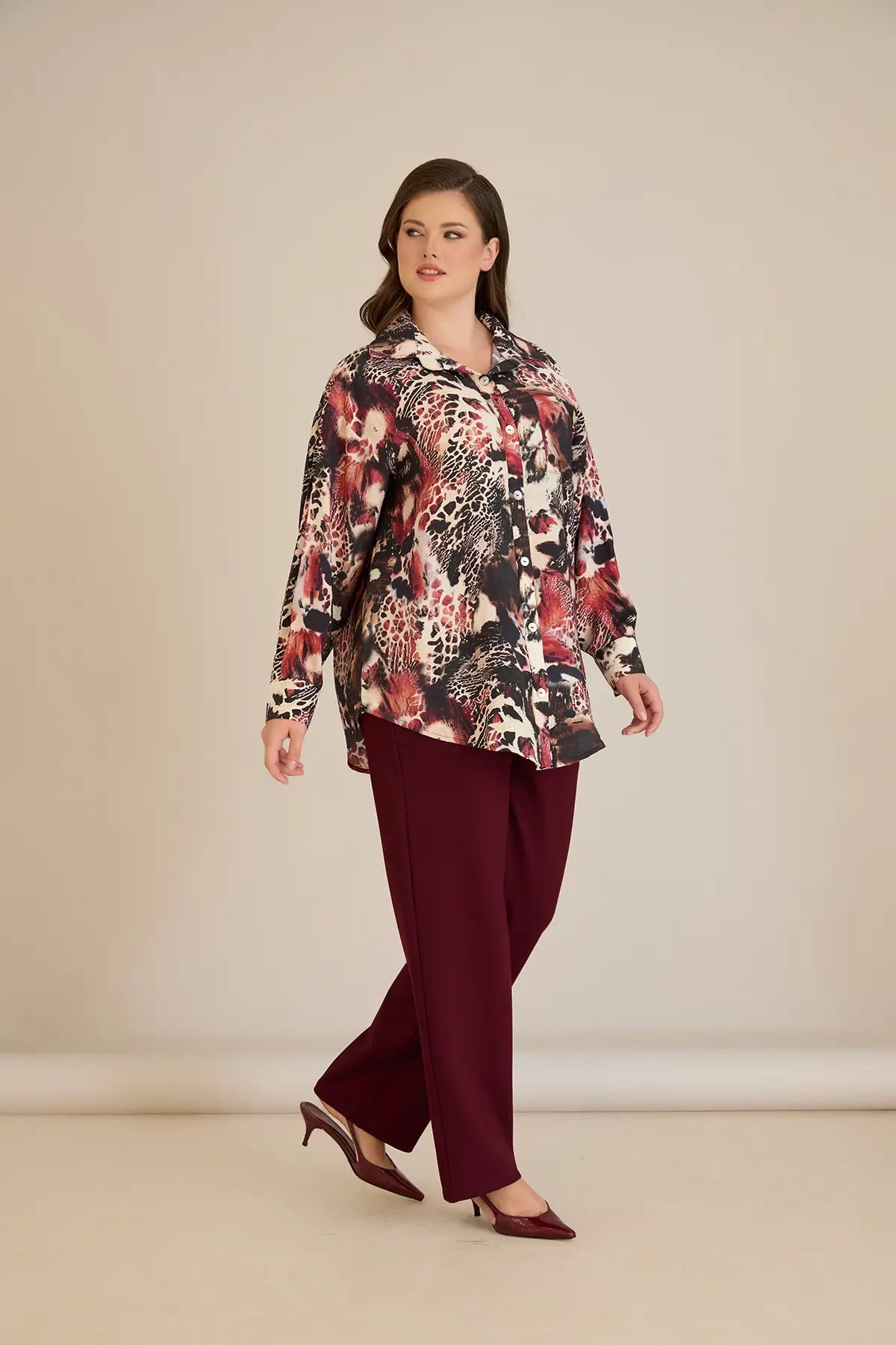 Cămașă elegantă mărime mare din viscoză fină - burgundi