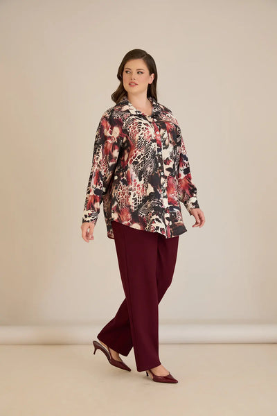 Cămașă elegantă mărime mare din viscoză fină - burgundi