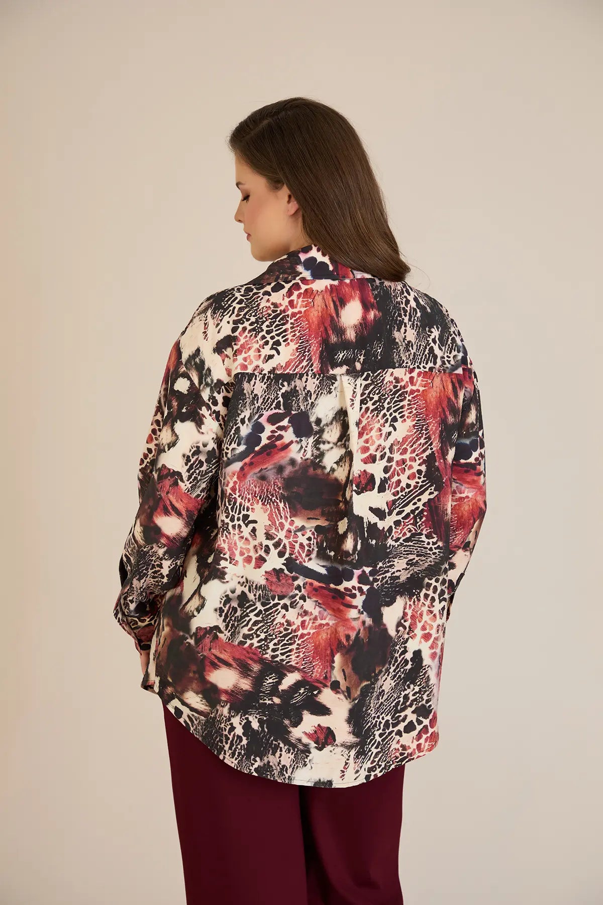 Cămașă elegantă mărime mare din viscoză fină - burgundi