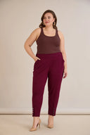 Pantaloni marimi mari elastici si eleganti cu nasturi la mansete - burgundy