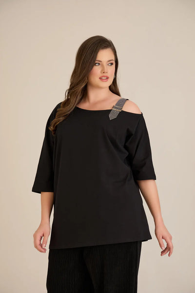 Bluză din bumbac mărime mare cu accent elegant din pietricele