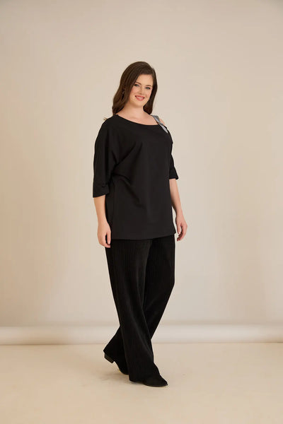 Bluză din bumbac mărime mare cu accent elegant din pietricele