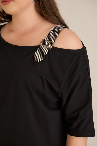 Bluză din bumbac mărime mare cu accent elegant din pietricele