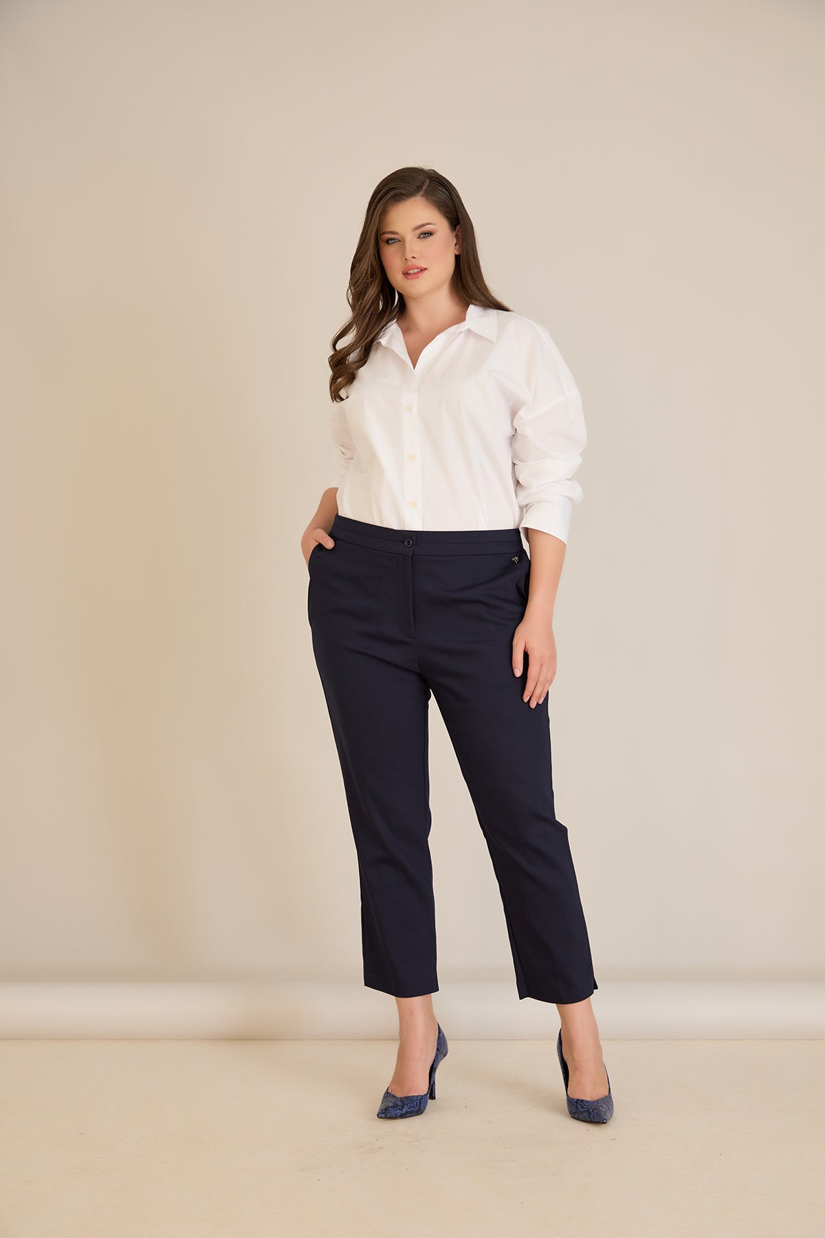 Pantalon clasic marime mare elastic – bleumarin