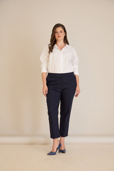 Pantalon clasic marime mare elastic – bleumarin