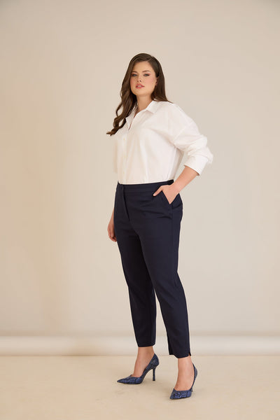 Pantalon clasic marime mare elastic – bleumarin