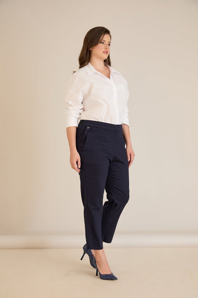 Pantalon clasic marime mare elastic – bleumarin
