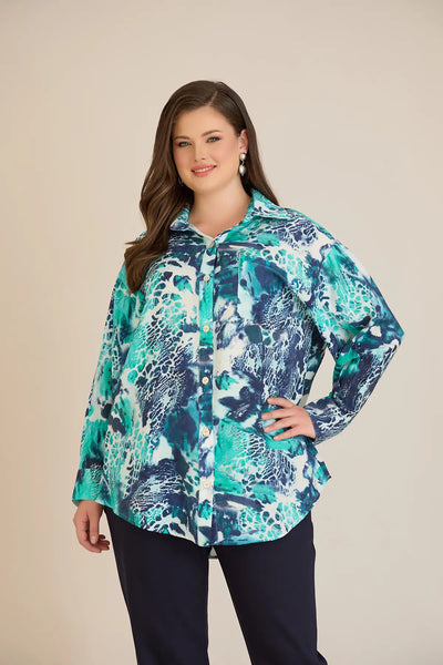 Cămașă elegantă mărime mare din viscoză fină – turcoaz