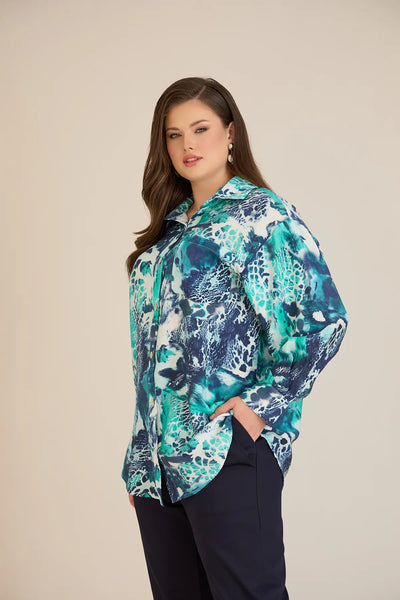 Cămașă elegantă mărime mare din viscoză fină – turcoaz