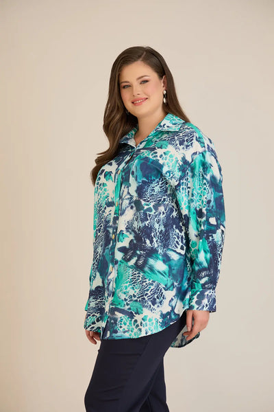 Cămașă elegantă mărime mare din viscoză fină – turcoaz